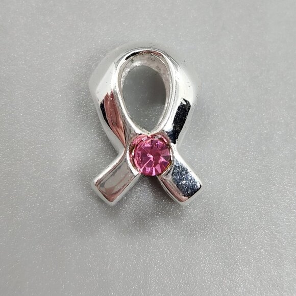Sterling Silver Breast Cancer Awareness Ribbon Charm Susan Komen IBB ITALY - Picture 1 of 2
